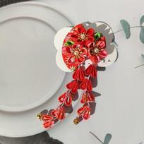 Sakura Japanese Kimono Headwear Flower Kimono Hair Clip Sweet Tassel Fan Hairpin  Children raudona