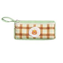 Cloth Vintage Plaid Pen Bag Cute Animal Pencil Pouch Retro Grid Stationery Bag  Student žalia