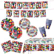 World Cup Theme Party Decorations Banner Plates Cups Napkins Tablecloth Soccer Flags International Celebration Set One Size