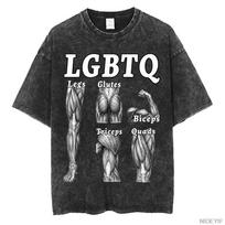 LGBTQ kojos sėdmenys bicepsai tricepsai keturgalviai per dideli marškinėliai 100% medvilnė vintažiniai skalauti marškinėliai vyrams moterims streetwear 0420-3 S