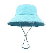 Fashionable Hyun-Ah Style Bucket Hat Adjustable Sun Resistant Fisherman Cap Large-Brimmed Solid Color Women Cap Four Seasons mėlyna