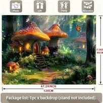 2D Fairy Mushroom House Backdrop Enchanted Forest Photo Studio Background 47.2x31.5inch/120*80cm