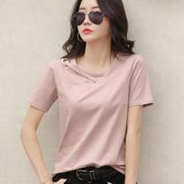 Short-sleeved Ladies Summer White T-shirt Ladies V-neck Loose Korean Version of The Top Leisure InsT Shirt Trend XXXL rožinė