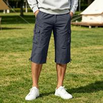 Men's Loose Fit Capri Pants with Multiple Pockets Lightweight Seven Trousers for Outdoor and Daily Use L