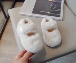 Super Cozy Furry mary jane shoes for Kids Girls New Brand Designer Large Button Children -Padded Winter Shoes Kids I09011 21 balta