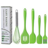 Kitchen Utensils Set, Green 5 Pieces Silicone Spatulas Set - Basting Brushes - Pastry Oil Brush - Eg