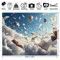 2D Enchanted Reading Backdrop, Books in the Sky for Newborn and Children Photography 47.2x31.5inch/120*80cm