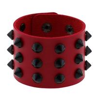 Gothic Punk Hip Hop Rock Spike Rivet Stud PU Leather Wristband Bracelet Bangle raudona