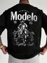 Men's Casual Graphic T-Shirt Beer Model 48.89meter Design with Cowboy Beer Mug Black Short Sleeve Round Neck Lightweight S