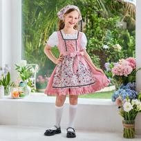 Mergaičių tradicinė suknelė Oktoberfest kostiumas Kaimiško stiliaus prijuostės suknelė su skara ir pūstomis rankovėmis marškinėliai vaikams 150 rožinė