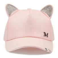 Unisex Cute Cat Ears M Label Baseball Caps Spring Autumn Outdoor Adjustable Casual Hats Sunscreen Hat rožinė