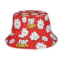 Cartoon Popcorn Pattern Unisex Printed Fisherman Hat Stylish Street Style Knit Ideal for Outdoor Activities like Golf Beach One Size