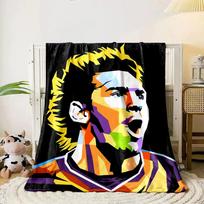 A colorful, abstract geometric portrait with spiky yellow hair elements. for all seasons blanket lunch break throw gift 80cm x 120cm