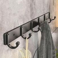 Space Aluminum Black Hook, Bathroom Towel Hook, Living Room Door Hook, Thick Wall-Mounted Hook, Towel Hanger Large [6 Hooks]