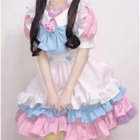 Summer Plus Size Super Cute Big Bow Lolita Dress Women's Clothing Pink and Blue Cute Dress Maid Outfit Cosplay XS
