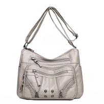 Women's Bag Soft Leather Multi-layer Simple One-shoulder Crossbody Bag Fashion Women's Mother Backpack smėlis