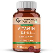 Carbamide Forte Vitaminas D3 K2 | Vitaminas D3 K2 papildas kaulų ir širdies sveikatai | Vitamino D tabletės su vitaminu K2 MK7-120 vegetarinių tablečių