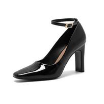 Celebrity temperament patent leather high-heeled Mary Jane shoes women's spring and autumn new one-word buckle strap thick heel single shoes 34