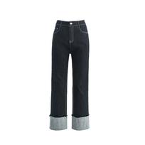 Anti-fading High-waist Nine-point Straight Jeans for Women, Slim Spring and Summer New Style Small Cigarette Pants 26 juoda