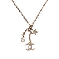 Chanel CC Star Number 5 Metal Rhinestone Necklace Women necklace Gold AB8055B07808NH436 Box+Padding Board,F,Gold