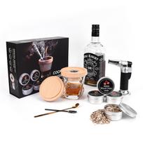 Kokteilių rūkymo rinkinys su degikliu, 4 skonių medžio drožlėmis, mini šaukšteliu, šepetėliu, burbono viskio rūkymo infuzorius rinkinys, stilingas kokteilių rūkytuvas 9 piece set#0