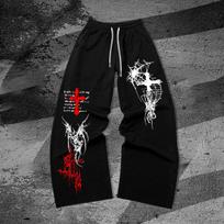 Dark-themed Devil's Cross Spider Web Wide-Leg Guard Pants, Outdoor Fashion Casual Pants L juoda