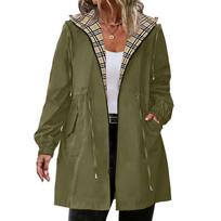 Womens Raincoats With Hood Lightweight Outdoor Hooded Windbreaker Trench Coat Jacket Plus Size L armijos žalia spalva