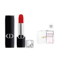 DIOR Perfume Vibrant Blue Gold Lipstick + Floral Sweetheart Sample Velvet Matte Smooth Lasting Easy to Color Soft Mist Premium 3.5g+1ml Mother's Day mėlyna
