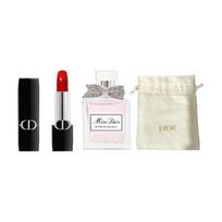 DIOR Perfume Vibrant Blue Gold Lipstick Sample Makeup Trial Set Velvet Satin Brightening #SATIN999+Flower Eau de Toilette 5ml+ Gold Label Small Bag mėlyna