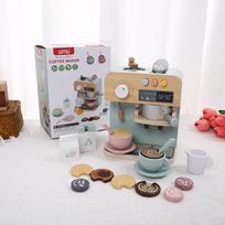 Wooden Pretend Play Kitchen Set for Kids - Simulated Coffee Machine and Afternoon Tea Role-Playing Accessories
