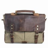 Muchuan Retro Canvas & Leather Messenger Bag - Crossbody & Handheld Briefcase chaki