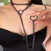 Design Best-Selling Heart O-Ring PU Leather Collar Necklace, Love Pendant Adjusting Clavicle Chain 60