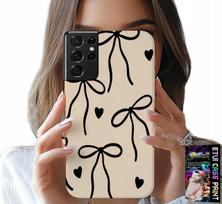 Etui Do Samsung Galaxy S21 Ultra - Beżowe Kokardki Wstążka Modne Wzory
