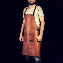 Leather Apron Waterproof And Oil-Proof Catering Kitchen Barbecue Retro Pu Apron Workwear Set 84*62 ruda