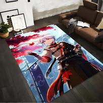 Anime-Style Carpet with Samurai Character and Red Maple Leaves Print Suitable for use as an anti-slip for living room bedroom sofas 40x60cm( 15x23in )