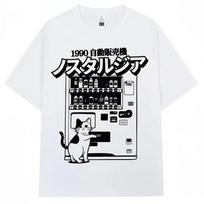 Vintage Japan Cat Vending Machine Graphic T Shirts 90s Anime Fashion Harajuku Men Women Short Sleeve Oversized Cotton T-shirts S įvairiaspalvis