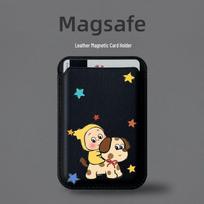 Cute Star Apple Phone Case with MAGsafe Leather Card Holder Single Card Holder