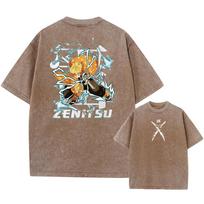 Anime Demon Slayer Print Acid T Shirt Unisex Women Washed Cotton Tshirts Retro Harajuku Oversized T Shirt Harajuku M