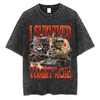 Funny Cat Meme TShirt Vintage Washed Cotton Retro Harajuku Graphic Tee Streetwear Unisex Top S