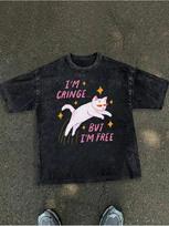 Vintage Funny Sad Cat Meme Pattern Unisex Womens Washed T Shirt Meme Yk Streetwear Cotton Tee Unisex Summer Harajuku ONeck Top S