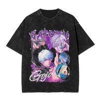 Washed T Shirt JJK Anime Gojo Satoru Hip Hop Vintage TShirts Oversize JJujutsu KKaisen Streetwear Printed Tops Tees Unisex Women S