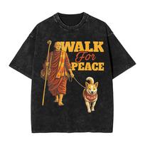 Walk Peace Monks with Aloka Dog  Washed T Shirt Merch Harajuku TShirt  for Unisex Women Tees S