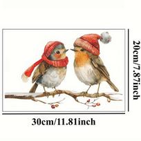 1pc Christmas Birds Window Sticker Self-adhesive Berry Branches Glass Vinyl Decal Decorative Festive Home Decoration Waterproof