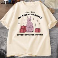 Sure I Have Emotional Baggage Funny Mental Health T Shirts Women Men Vintage Rabbit Tee Shirt Summer Short Sleeve Graphic Tees S įvairiaspalvis