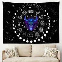 Tapestry Moon phase constellation Taurus Black 75x100 juoda