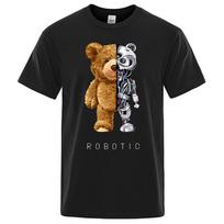 Funny Ted Bear Robot Tshirt Robotic Bear Men Short Sleeve Fashion Casual Clothing Summer Cotton Tees Oversized Street T-Shirts S įvairiaspalvis