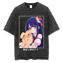 Vintage Washed Anime Oshi No Ko Print Cute New Arrival Mens Clothes Tee Shirt TShirts Men Tshirt for Men Ropa Hombre S