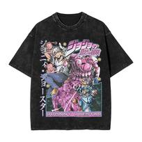 Anime JoJos Bizarre Adventure Johnny Joestar Graphic T Shirt Men Washed Cotton Tshirts Vintage Manga Tshirt Harajuku Male Tops S