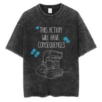 Game Life Is Strange Print  Washed T Shirt Men Women Casual Cotton Retro Tshirts Male Oversized Short Sleeve Vintage Streetwear S