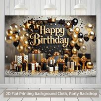 2D Black Gold Glitter Birthday Backdrop for Men & Adult Birthday Events 47.2x31.5inch/120*80cm